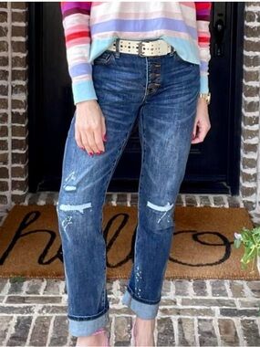 CAbi Women's button fly Straight Leg Jeans #6068 - Blue